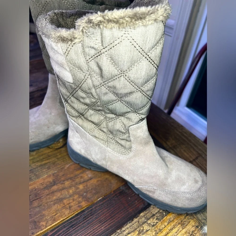 Lands End Womens cream Quilted Suede All Weather Mid-calf (S1)